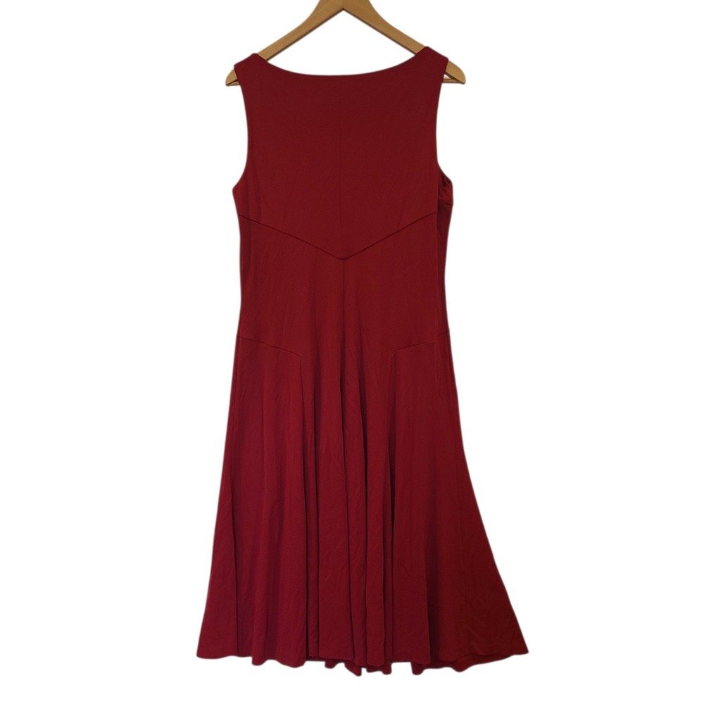 Lauren Ralph Lauren Red V-Neck Sleeveless Fit Flare Midi Dress Large knit jersey